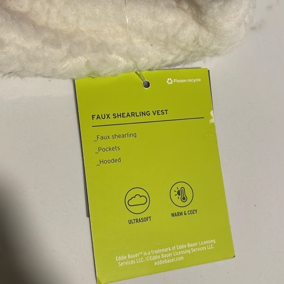 Eddie Bauer Vest Shearling Cream soft Fleece Hooded Outerwear Unisex New Size 5 - Picture 7 of 10